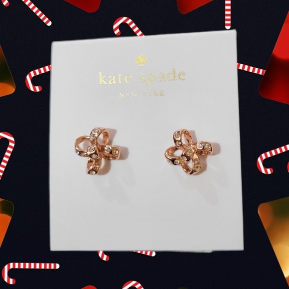 kate spade Jewelry - New Kate Spade It's a Tie Bow Earrings Bow Studs Rose Gold Pave Studs
